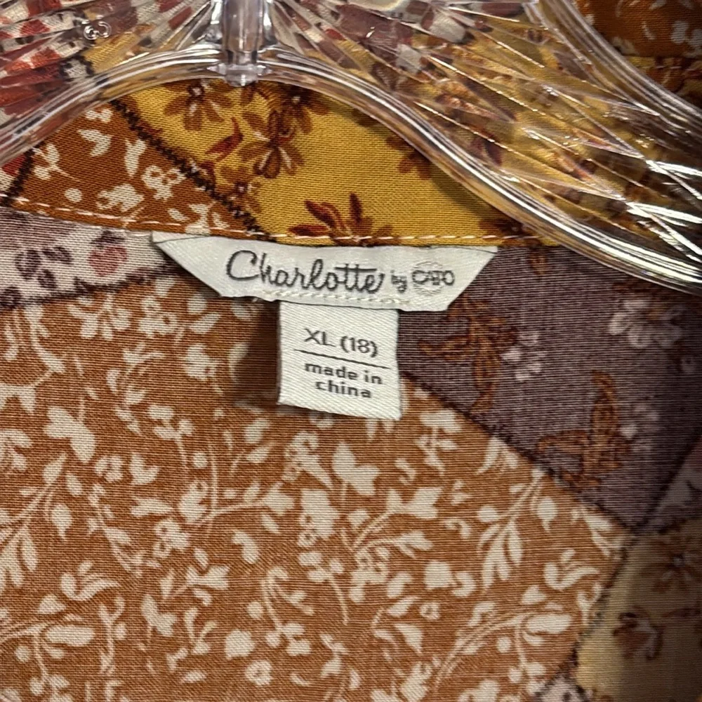 Charlotte By Cato Girls XL (18) Button Patchwork Peplum Top Long Sleeves Boho